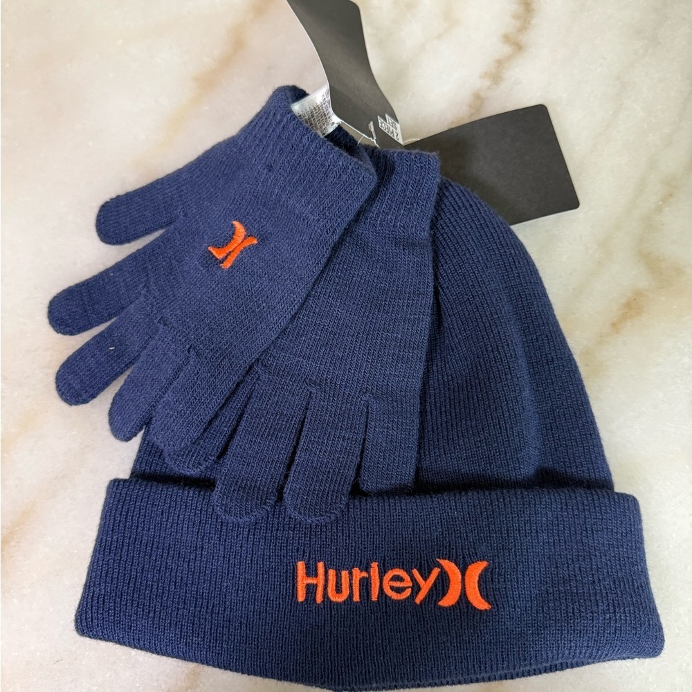 Hurley Blue Gloves with Orange Logo